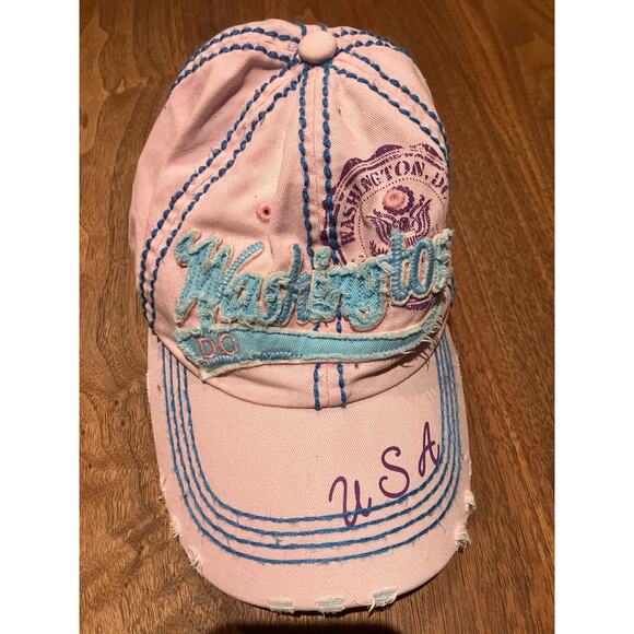 Robin Ruth Hats Lot of 2 Norway and Washington DC Pink Blue Distressed Womens - Picture 3 of 9